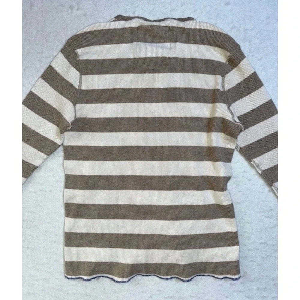 Vintage Y2K‎ Grunge Preppy Hollister Shirt Long Sleeve LRG Waffle Striped Brown